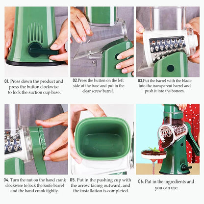 LMETJMA 5 in 1 Roterende Kaasrasp Shredder Keuken Mandoline Groente Julienne Snijmachine Wafelsnijder Moer Chopper JT247