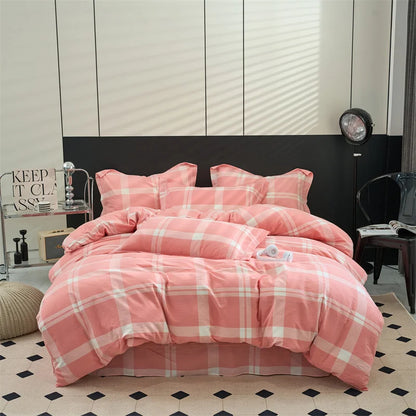 Pure Cotton Japanese Style Duvet Cover With Plaid Print  King Four Seasons Universal Bedding Cover Comfortable and Skin-friendly