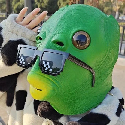 Funny Green Fish Head Mask for Carnival Party Latex Halloween Cosplay Costume Mask Masquerade Cosplay Halloween Everyday Fun