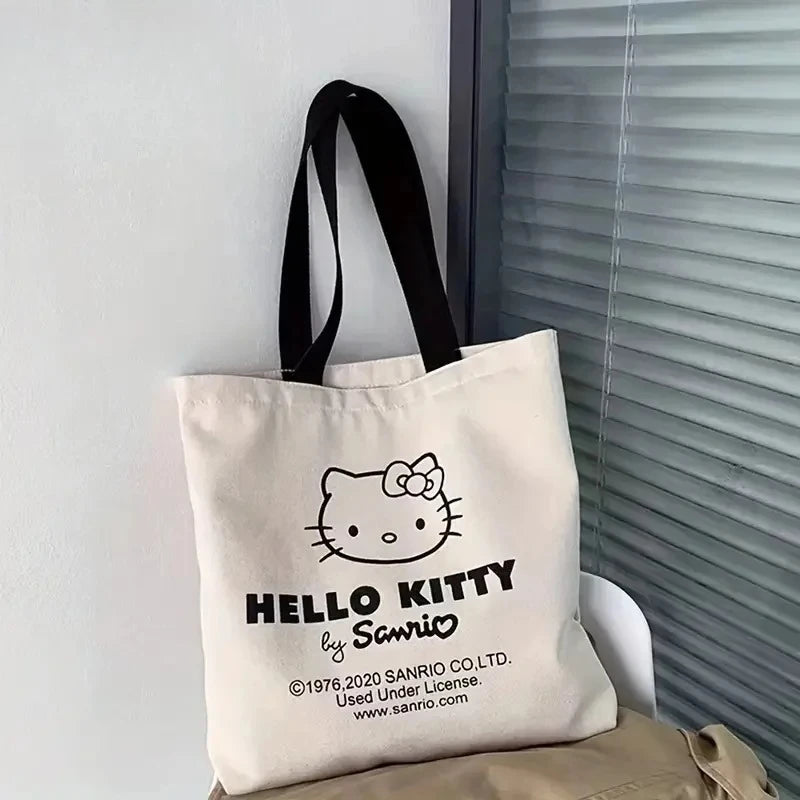 large capacity New Hello Kitty Canvas Handbag Shoulder Bag Girl Cute Sanrio  Storage Bag Fashion Tote Shopping Bag Girls Gift