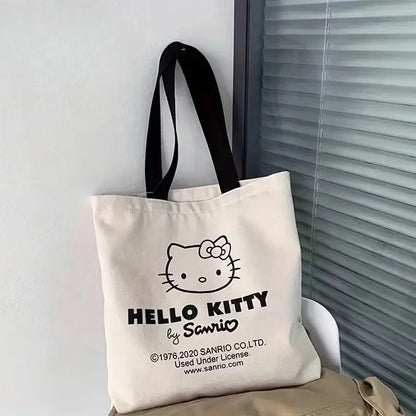 large capacity New Hello Kitty Canvas Handbag Shoulder Bag Girl Cute Sanrio  Storage Bag Fashion Tote Shopping Bag Girls Gift