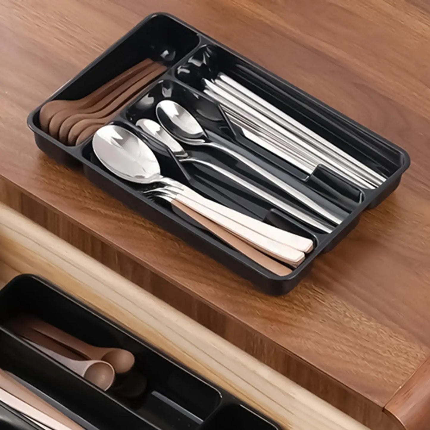 Compact Silverware Organizer with 4 Compartments Flatware Holder, Kitchen Cabinet Countertop Storage Solution Home Use