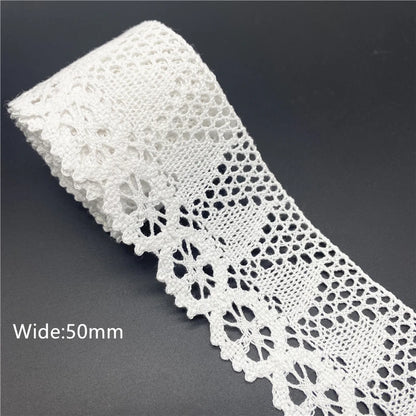 10mm-50mm 2yards White 100%Cotton Lace Ribbon For Apparel Sewing Fabric Trim Cotton Crocheted Lace Ribbon Handmade Accessories