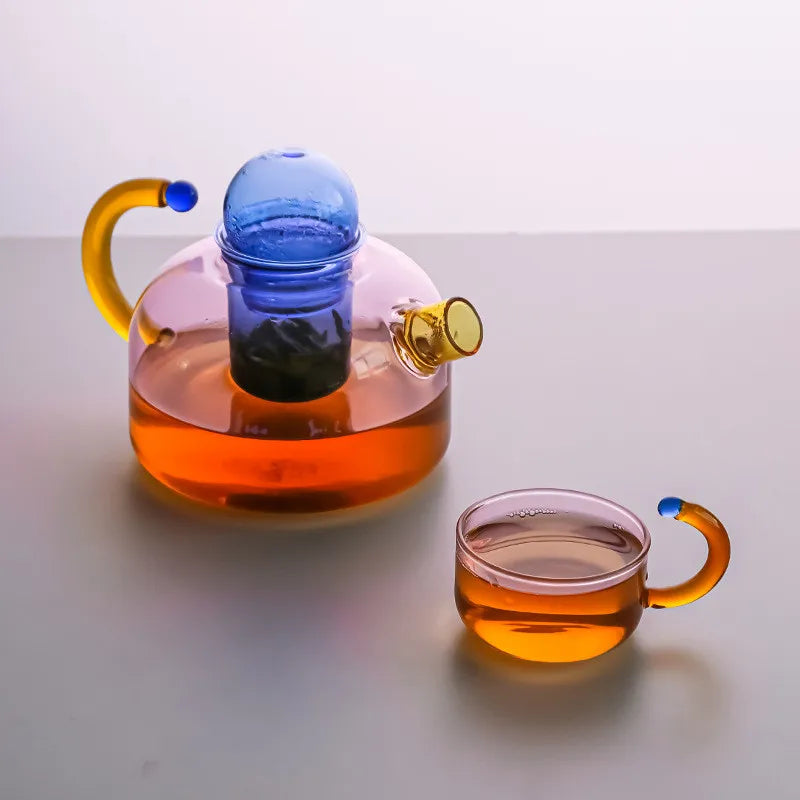 Kontrasterende farve te pot farverig glas te vand adskillelse filtrering tekande te cup sæt kreativ drinkware teakettle