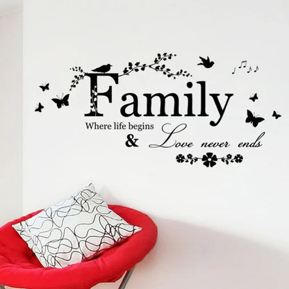 Family Love Never Ends Quote Vinyl Wall Decal Wall Lettering Art Words Wall Sticker Home Decor Wedding Decoration Living Room