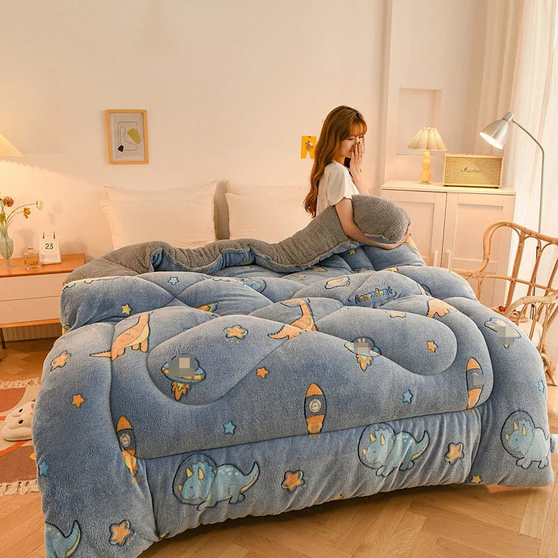 Thick Lamb Wool Printed Blanket Double Sided Velvet Autumn and Winter Warm Comforter Single Dormitory Comfortable Bedding Quilt