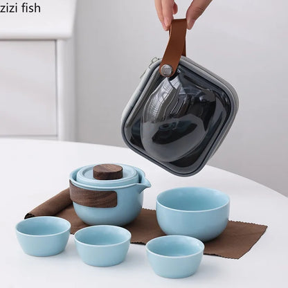 Ceramic Teaware Kung Fu Tea Set Outdoor Portable Tea Set Teapot Teacup Kettle Tea Making Utensils Tools Tea Pot and Cup Set