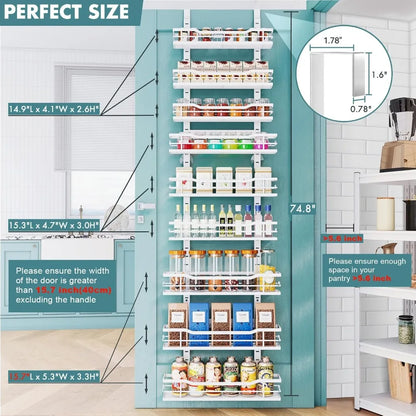 9-Tier Over The Door Organizer with Adjustable Basket，Metal Hanging Pantry Organizers and Storage for Kitchen, Back of Door