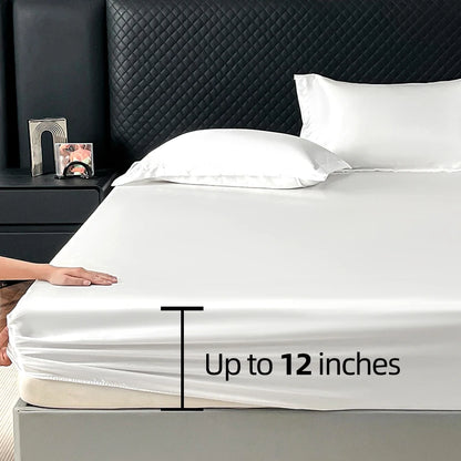 Satin Elastic Fitted Sheet Solid Mattress Cover 360 Band Bed Sheet for Single Double Couple King Queen Full Twin Bedsheet