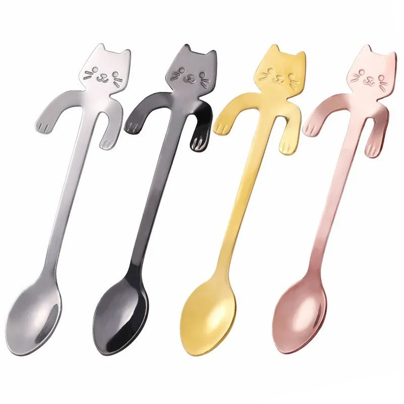 Stainless Steel Coffee Spoon Lovely Cute Cat Shape Teaspoon Dessert Snack Scoop Ice Cream Mini Spoons Tableware Kitchen Tools