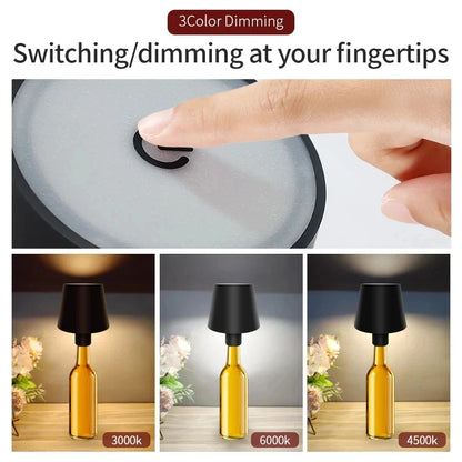 Wireless Wine Bottle Lamp USB Rechargeable Table Light Touch Control Dimming LED Table Lamp for Bar Club Cafe Atmosphere Decor