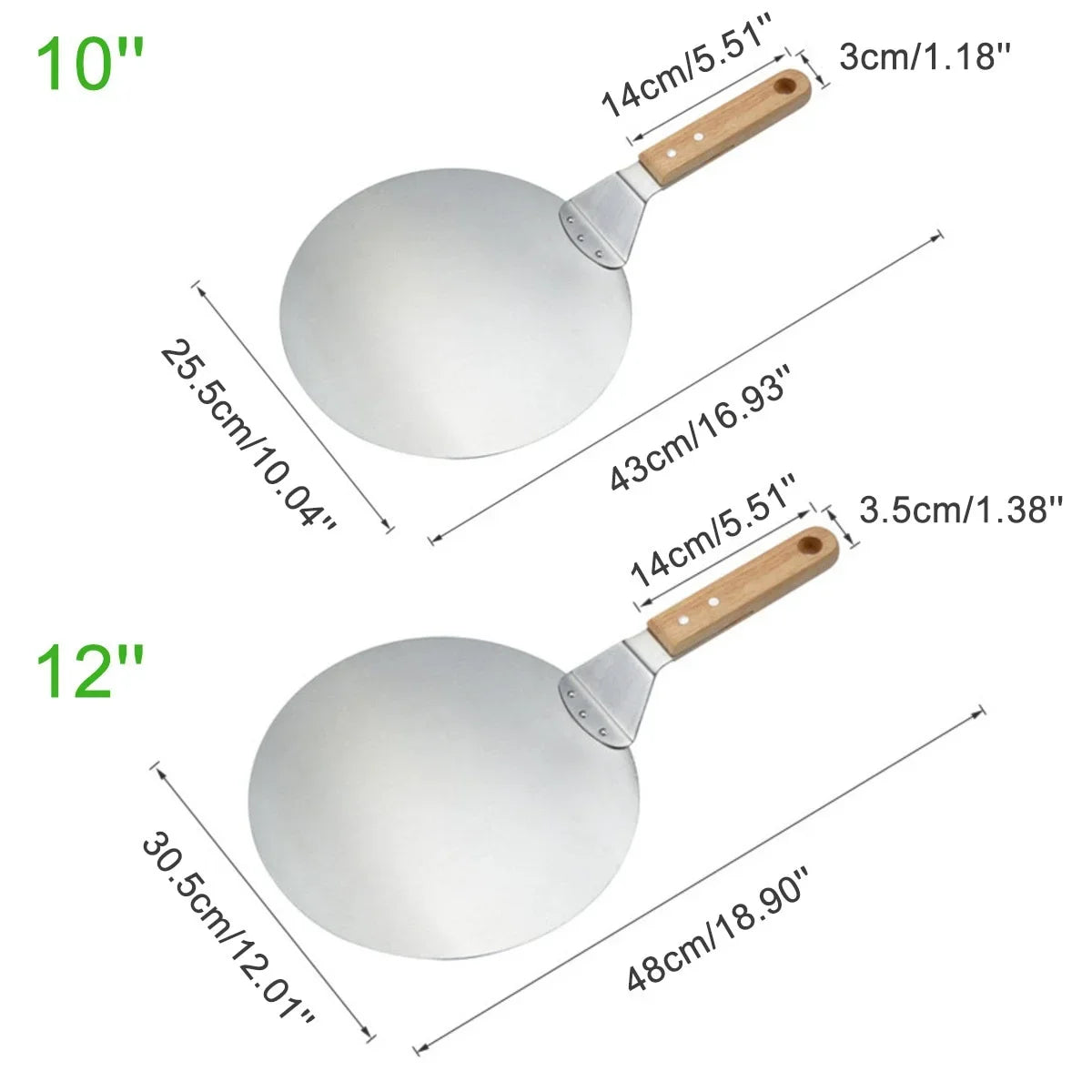 10/12inch Pizza Shovel Pastry Tools Stainless Steel Wooden Handle Peel Round Anti-scalding Pan Bakeware Maker