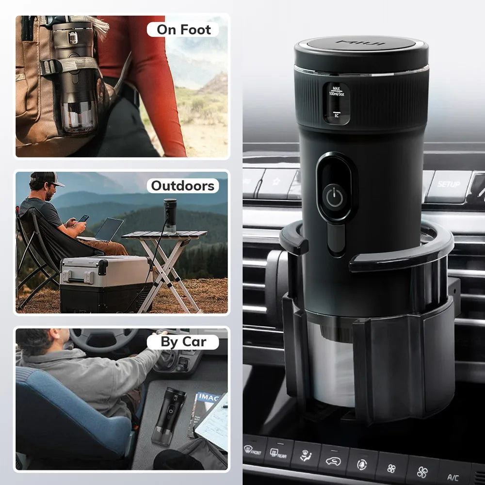 Miui Portable Coffee Maker Miui Small Espresso Machine DC12V reisekaffetrakter for bil utendørs camping backpacker lettvekt