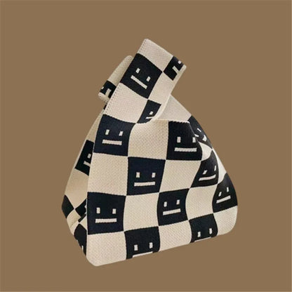 Women Handmade Knitted Small Handbag Casual Wrist Bag Versatile Shopper Mini Tote Bag Student Reusable Shoulder Bag Daily Use