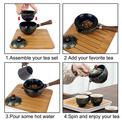 Blumen exquisite Form 360 Rotation Teemaschine und Infuser -Porzellan Chinesische Gongfu -Tee -Set Keramik -Teetasse für Puer