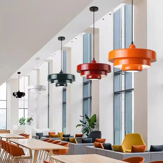 Middeleeuwse LED hanglamp Noordse koolstofstaal aluminium witte donkergroene oranje verlichting voor restaurant woonkamers armatuur