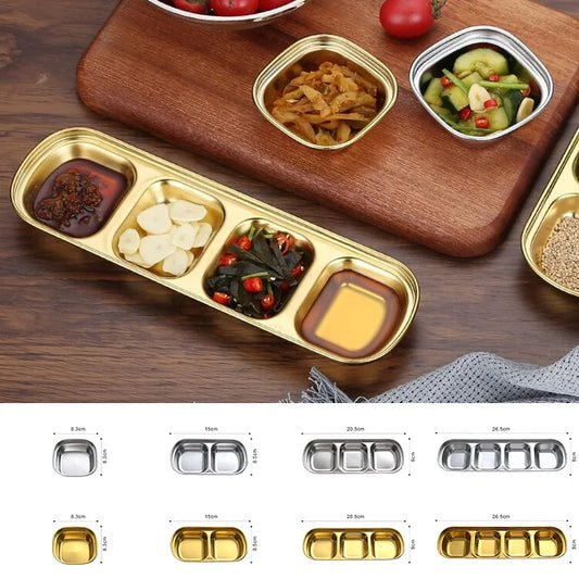 Korean Style Seasoning Dish Gold Silver Color Stainless Steel Barbecue Sauce Dish Plate Tableware BBQ Restaurant Kitchen Tool