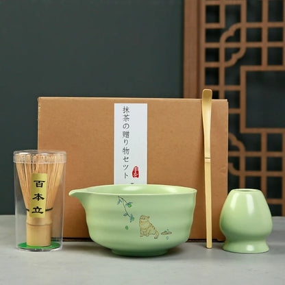 Bamboo Ceramic Japanese Matcha Tea Set Reusable Chasen Stirring Tea Sticks Matcha Spoon Matcha Whisk Set