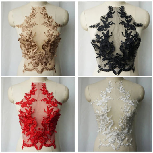 1pc Embroidered Lace Applique Sewing Flower Fabric Collar Patch for Wedding Party Gown Bridal Dress Clothes DIY Crafts