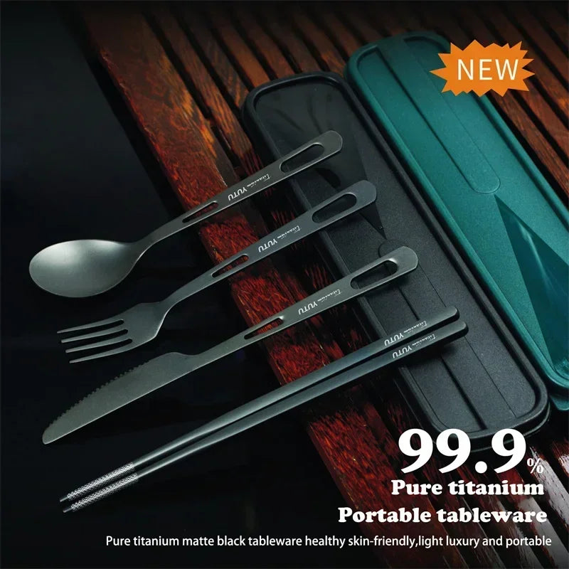 Pure Titanium Wareware Set Outdoor Husholdning Frostet kniv og gaffel Spoon spisepinner reise camping ultra bærbart bestikksett