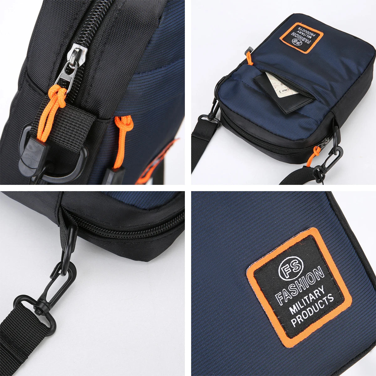 Men’s Lightweight Nylon Crossbody Bag Multiple Compartments Zipper Square Bag Adjustable Strap Crossbody Bag For Daily Use
