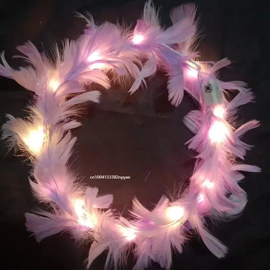 1pc Glow Headband Hair Accessories Adjustable LED Light Party Favors Feather Wreath Hairband for Wedding Birthday Glow Party