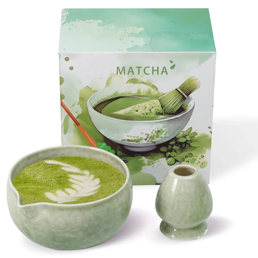 2Pcs Ceramic Matcha Bowl and Whisk Holder Set Easy to Use Tea Bowl and Whisk Stand Easy to Clean Matcha Tea Mixing Tool