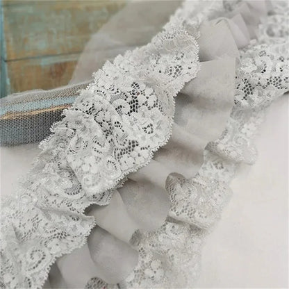 10CM Wide Three Layers Pleated Chiffon Fabric Embroidery Fringe Ribbon Lace Collar Ruffle Trim DIY Apparel Curtains Sewing Decor