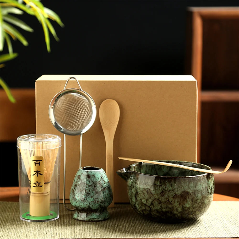 6pcs/Set Japanese Matcha Tea Set iced matcha Kit Bamboo Whisk Teaspoon Tea Sets Matcha Bowl Matcha Whisk Holder Tea-Making Tools