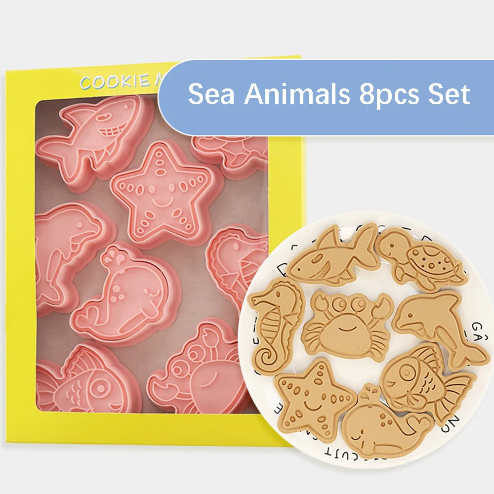 8Pcs Sea Animals Cookie Cutters Mermaid Party Baking Cookie Stamp Fish Whale Turtle Shape Biscuit Mold Kitchen Bakeware Tools