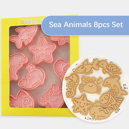 8Pcs Sea Animals Cookie Cutters Mermaid Party Baking Cookie Stamp Fish Whale Turtle Shape Biscuit Mold Kitchen Bakeware Tools
