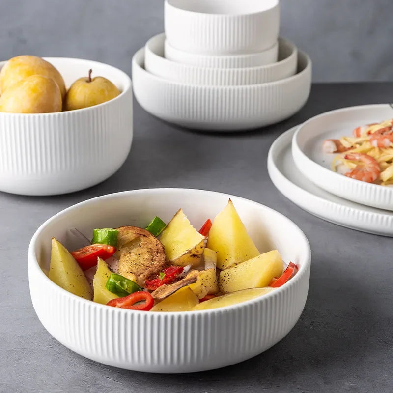 Nordic Ceramic Tableware Matte Glazed Japanese Style Ins Style Dishes Salad Soup Bowl Flat Plate Dinnerware