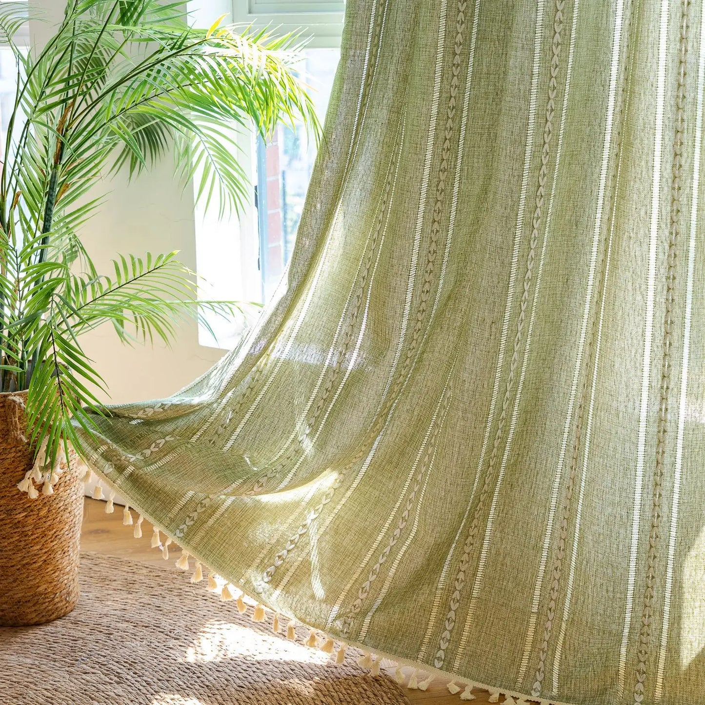 Boho zavjesa za blagovaonicu u spavaćoj sobi kuhinja, boemski elegantni teksturirani vez, vintage ručno izrađene rese dekor, 1 ploča