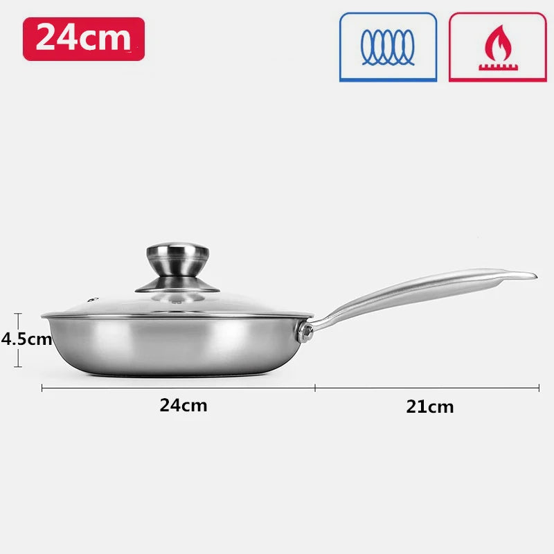 Stainless Steel Frying Pan with Lid Honeycomb Non Stick Frying Pan Non Toxic Skillet Egg Omelete Pans Kitchen Cookware JT561