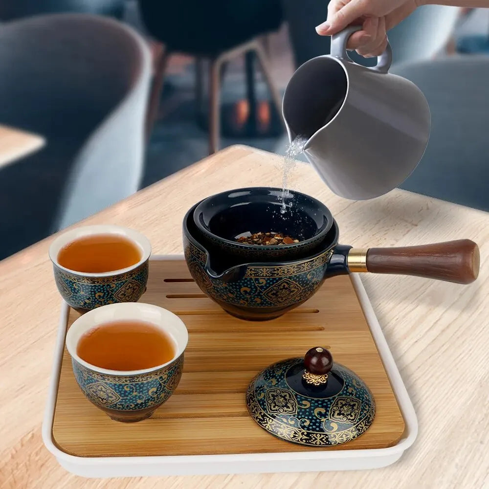 360 Rotation Tea Maker and Infuser Ceramic Tea Cup for Puer Porcelain Chinese Gongfu Tea Set Flowers Exquisite Shape