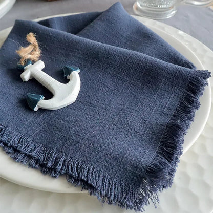 1Pc 45x45cm Solid Color Square Tassel Plain Cloth Cotton Linen Home Kitchen Table Dinner Western Napkin