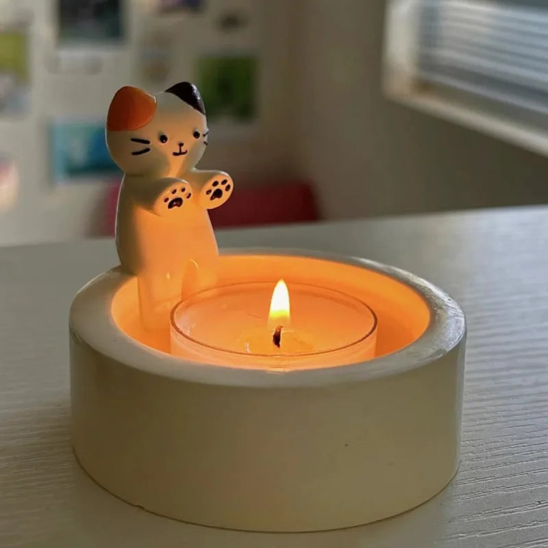 Cartoon Cat Candle Holder Cat Tea Light Candle Holder Office Home Desktop Decorative Ornaments Cute Candlestick New Dropshipping