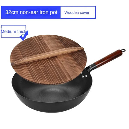 Zhangqiu Non-Stick Iron Pan Flat-Bottom Wok - Universal Induction Cooker for Home Stir-Fries & Non-Rust Healthy Cooking