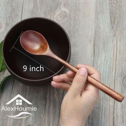 Cuchara de madera de 6 piezas Cocina de bambú estilo coreano de 9 '' Cocina de sopa de madera natural de 9 'pulgadas Cocina de café con cuchara Mezcla para mezclar miel con cuchara