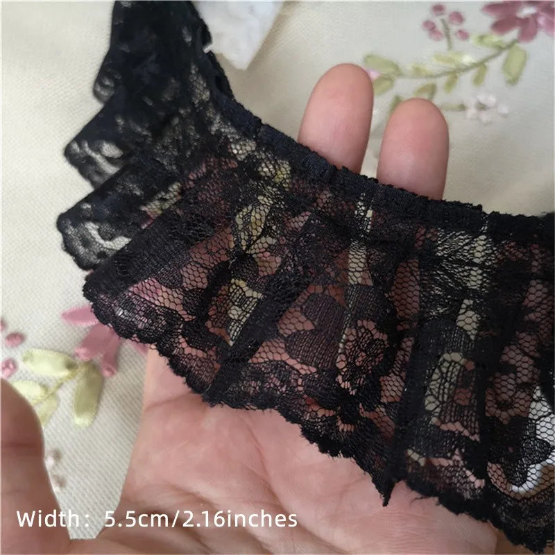 5.5CM Wide HOT Embroidery White Black 3D Flower Lace FabricTrim Ribbon DIY Sewing Applique Collar Dress Wedding Guipure Decor