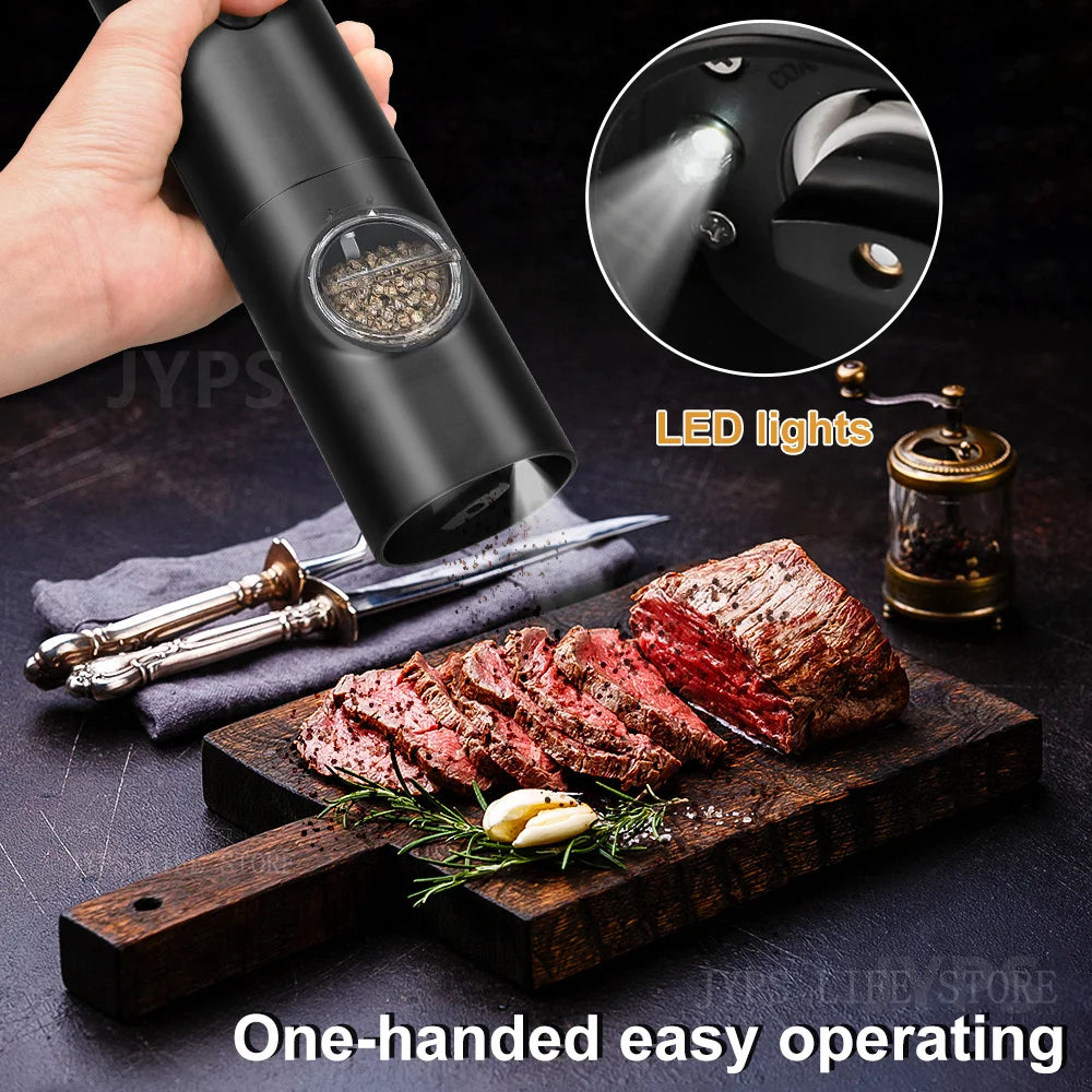 Molinillo de pimienta de pimienta automática y molinillo de pimienta USB RECARGABLE CONSEGURA AJUSTABLE Molino con herramienta de cocina de luz LED LED