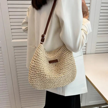 Ladies Fashion Summer Straw Crossbody Bag Women Beach Holiday Shopping Woven Shoulder Handbag Messenger Purses For Bags