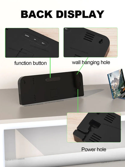 9.0 hüvelyk nagy digitális falóra hőmérséklete és dátuma Hét kijelző éjszakai üzemmód asztali ébresztőóra 12/24 órás elektronikus LED óra