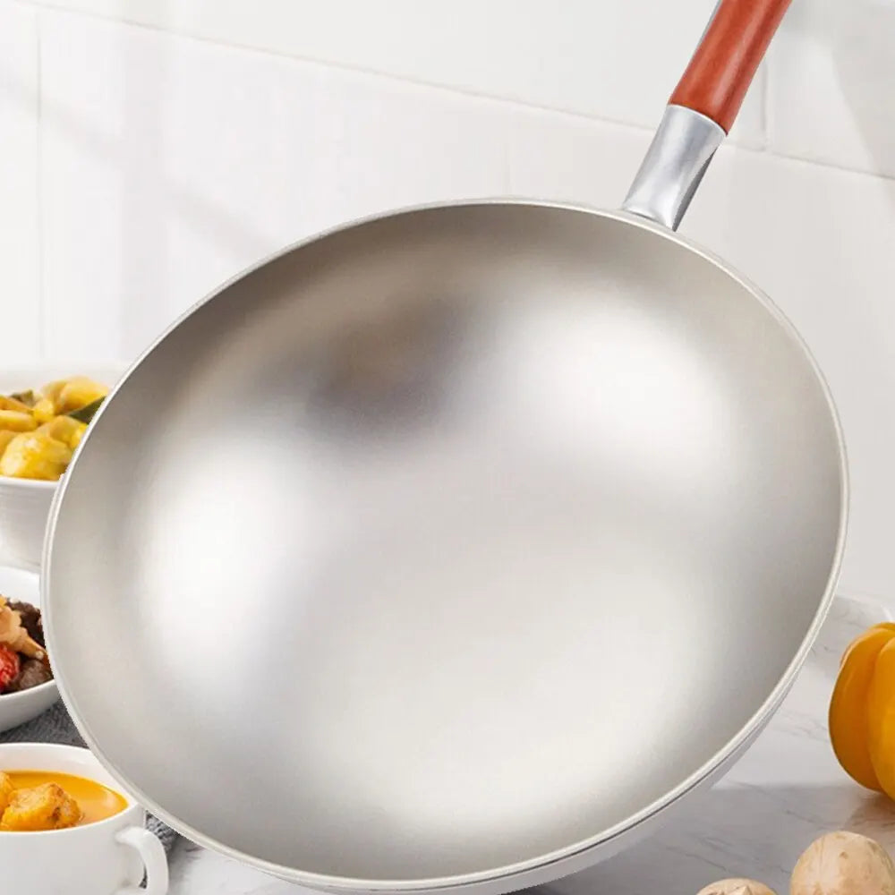 Pure Titanium Wok Non-stick Kitchen Cookware Uncoated Frying Pan Household Round Bottom Pot Gas Cooker