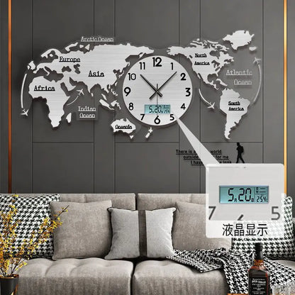 Creative wall clock mirror world map Internet celebrity decoration living room home fashion European silent hanging