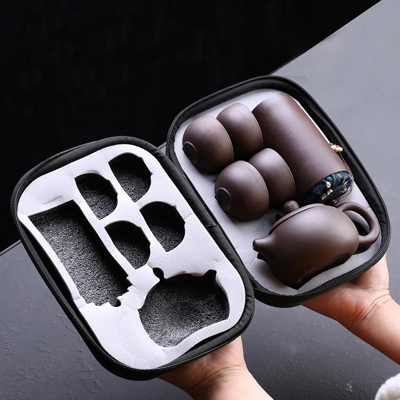 Portable Travel Kungfu Tea Set Zisha Ceramic Tea Set in Bag