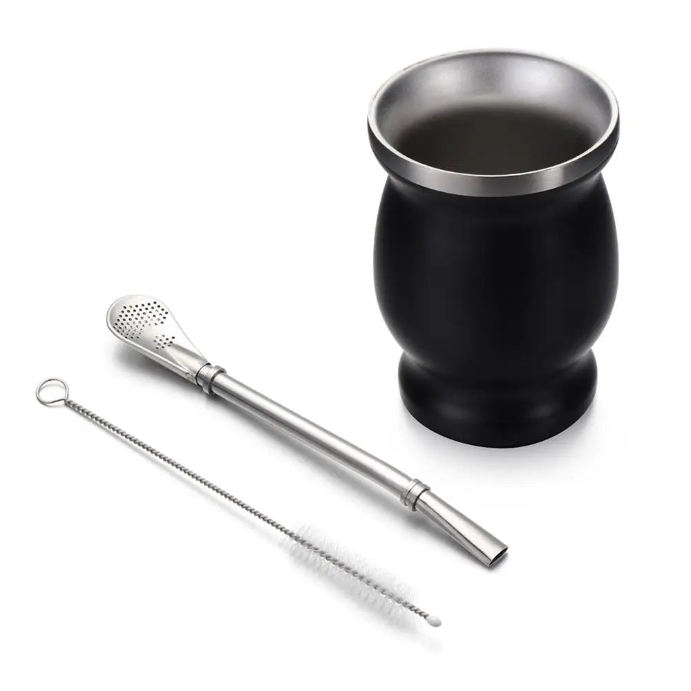 8oz yerba mate de calabaza set fácil de limpiar cepillo de limpieza de paja de copa de acero inoxidable