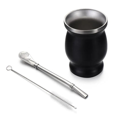 8oz Yerba mate set de gourd ușor de curățat pensula de curățare a paielor din oțel inoxidabil negru