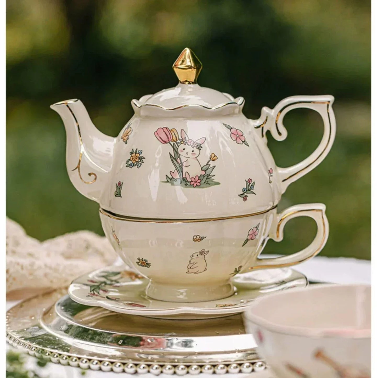 Tasse de boîte à cadeau de luxe et pot fille et lapin en céramique tasse à café tasse de tasse