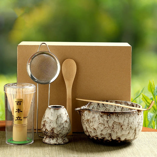 6pcs/Set Japanese Matcha Tea Set iced matcha Kit Bamboo Whisk Teaspoon Tea Sets Matcha Bowl Matcha Whisk Holder Tea-Making Tools